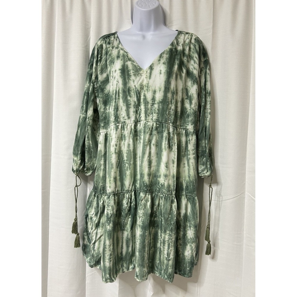 New Directions Womens Tie Dye Dress Green Plus 1X Boho Spring Short